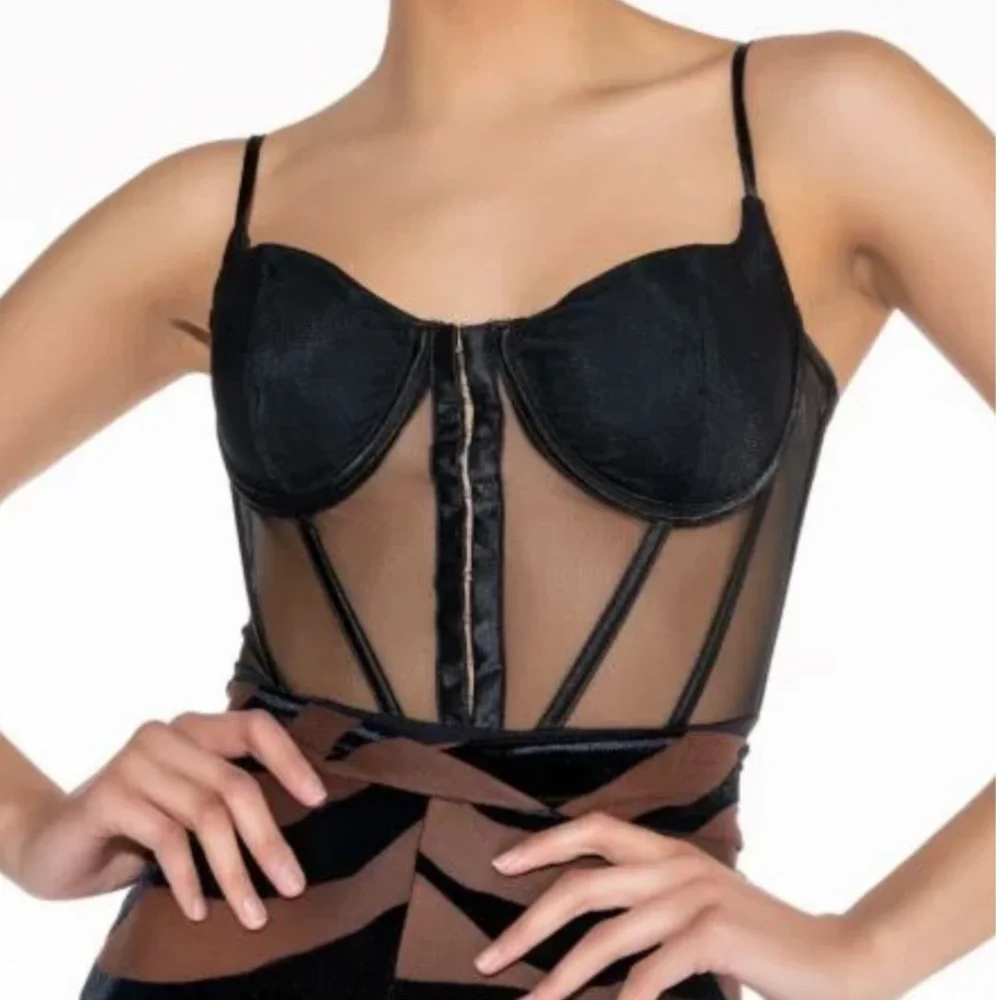 AKIRA Black Mesh Corset Bodysuit - Picture 2 of 4